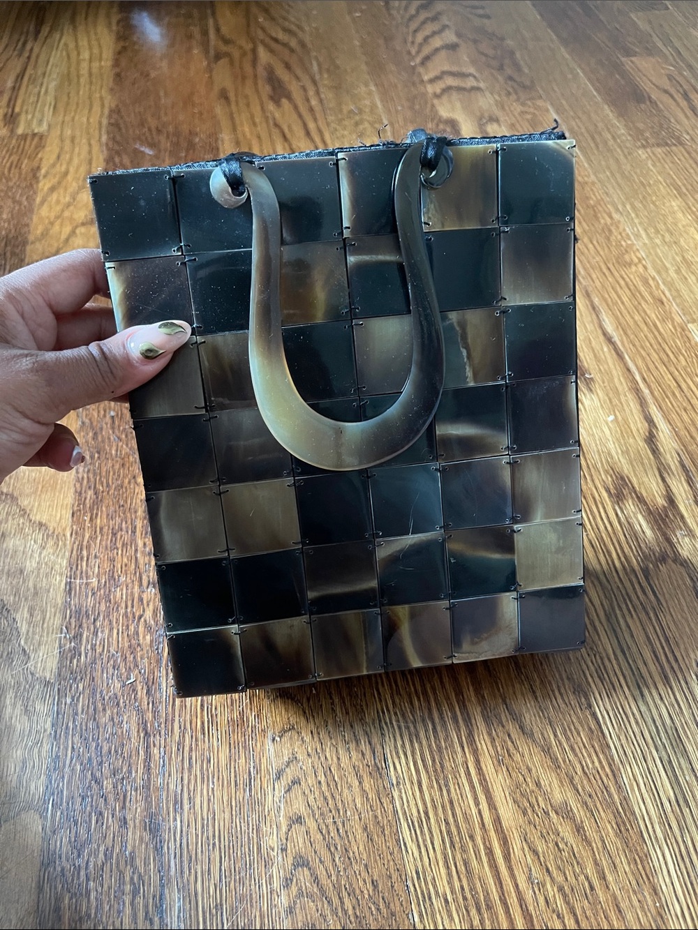 Black and Brown Checker Resin Tote Bag - Women